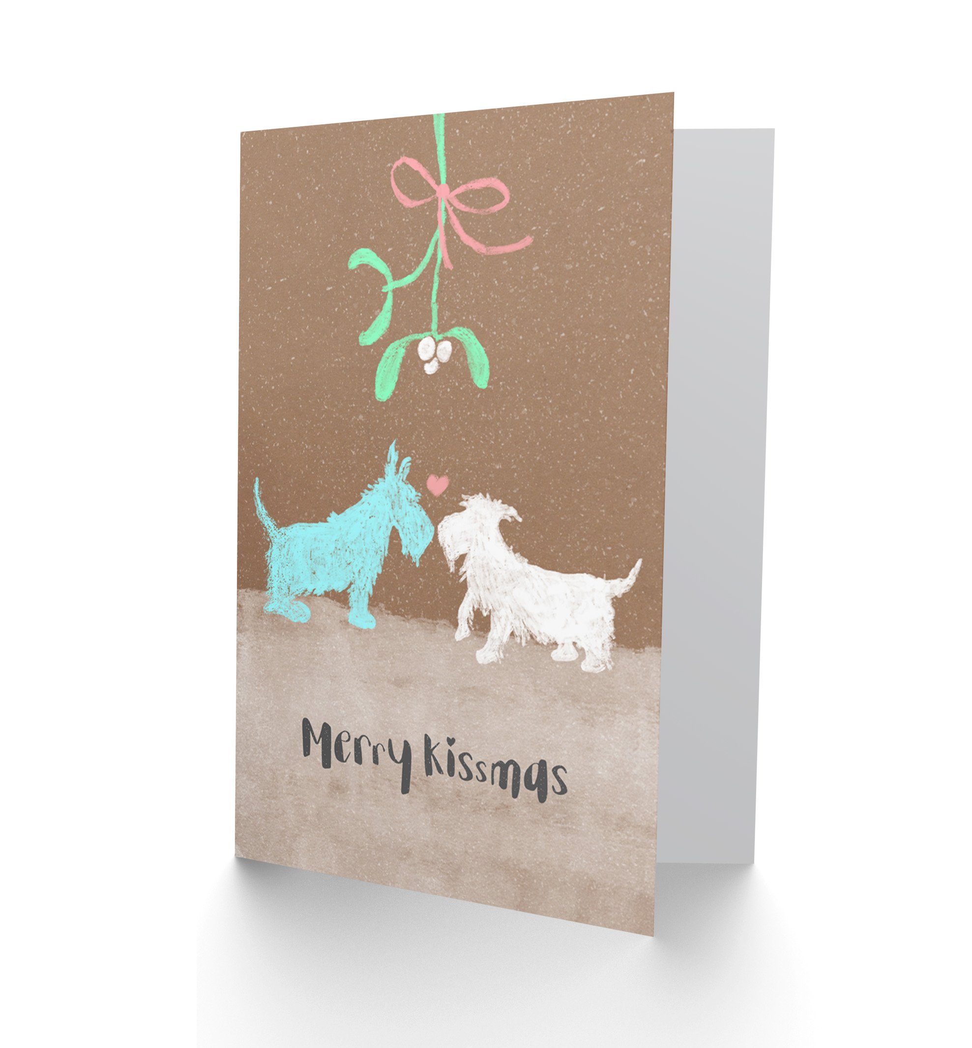 Wee Blue Coo Scottish Terriers and Mistletoe Christmas Greetings Card