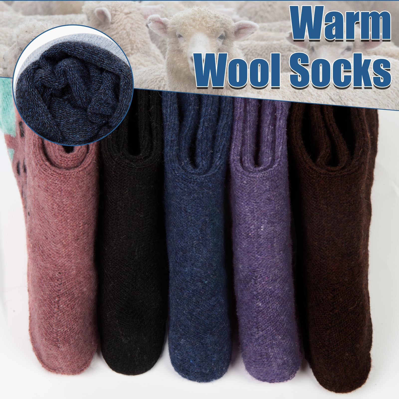 YSense Snug 5 Paia Calze Donna Lana, Calze Di Invernali, Calzini Termiche Divertenti, Calze di Lana Vintage Natalizi Fantasia
