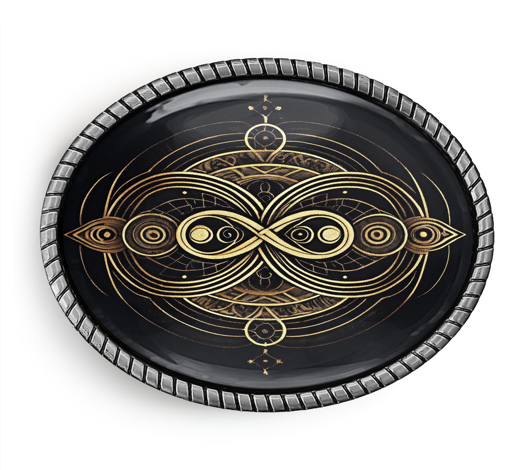 Infinity Belt Buckle - Ornate Symbol BoHo Handmade Oval Belt Buckle - 649 (Antique Silver)