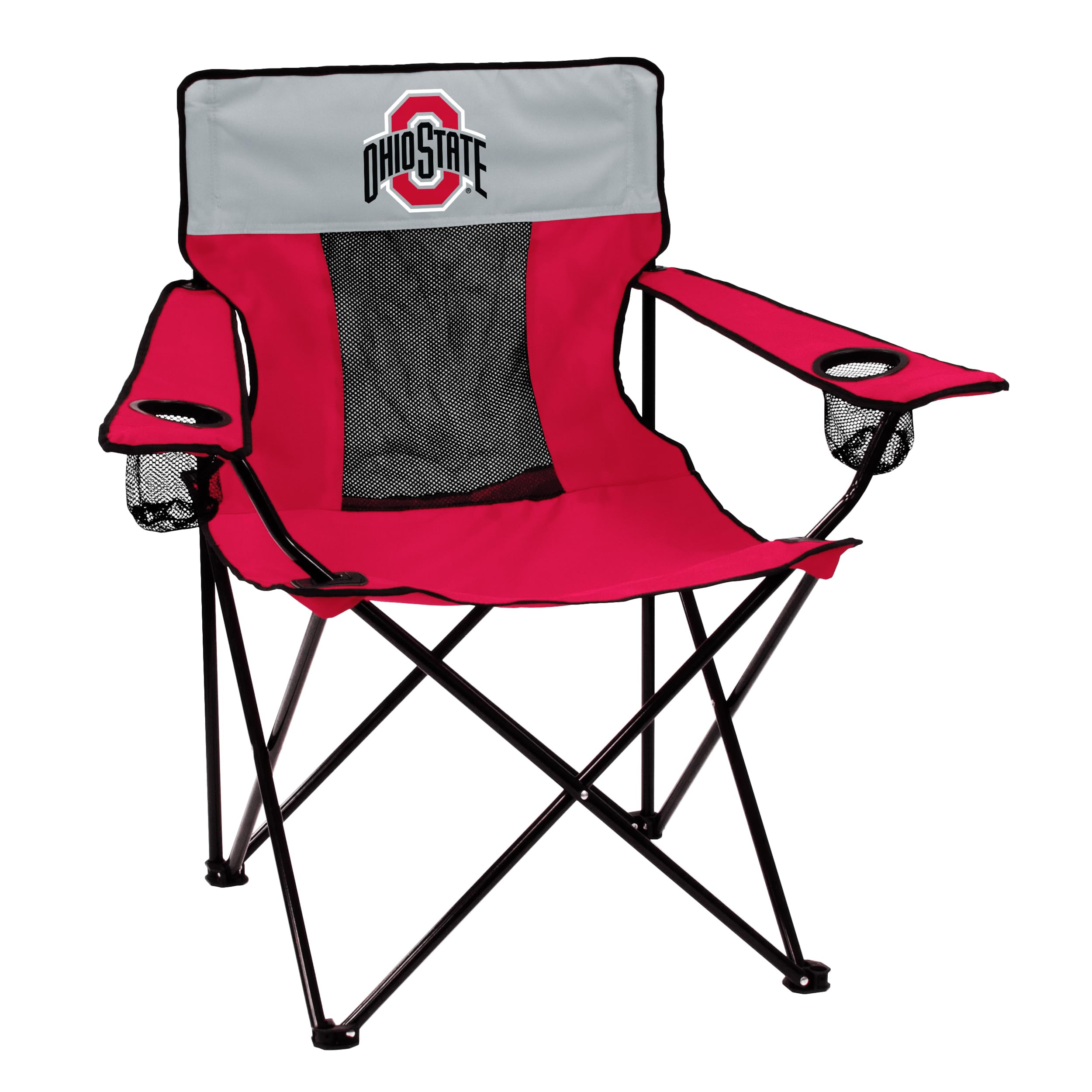 NCAA Ohio State Buckeyes Elite Portable Chair - Premium Outdoor Chair with Cup Holder, Powder-Coated Steel Frame, Lightweight and Portable for Tailgating,and Sporting Events
