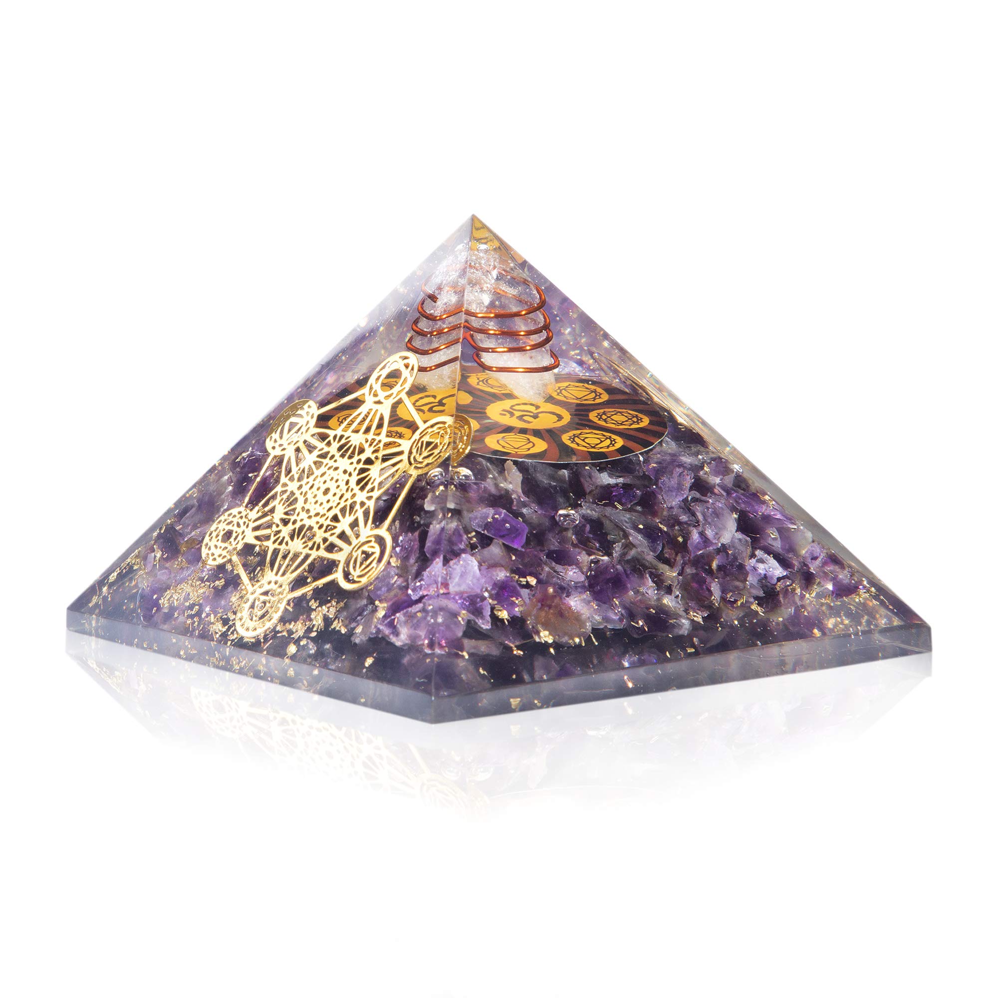 Manifest Abundance- Large 75 MM Orgone Pyramid Amethyst Crystal Metatron Shree Yantra Money | Love Gift | Whirling Fortune | Emf Protection |Positive Energy Chakra Reiki Healing ~ Health & Wealth