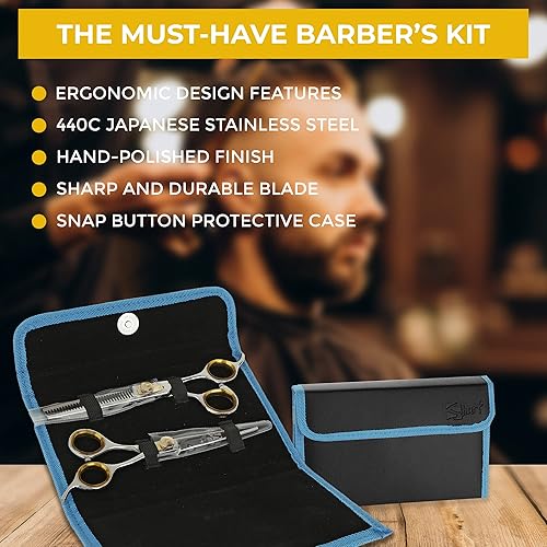 Miniatura 4 de SHARF Gold Touch - Kit de tijeras rectas de 6.5 pulgadas y tijeras de adelgazamiento de 30 dientes 440C, tijeras de peluquería profesionales