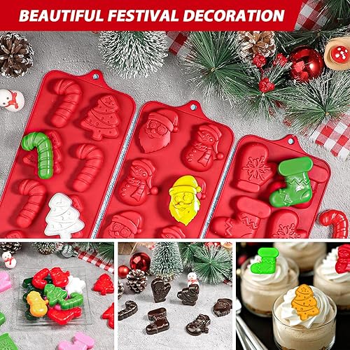 Miniatura 7 de Paquete de 3 moldes de silicona para chocolate de Navidad, 8 cavidades antiadherentes de grado alimenticio para hornear, molde de gelatina de gomita