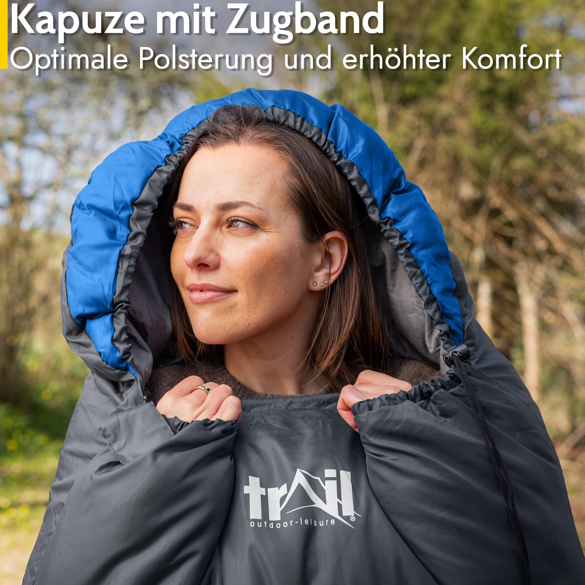 Trail-Alpin-Schlafsack mit Kapuze – 250 g Schlafsack, 3-Jahreszeiten- Schlafsack. Leicht, kleines Packmaß – mit Kapuze und Kompressionssack (Rot)