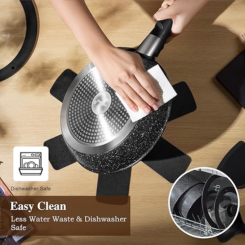 Miniatura 6 de Juego de 20 ollas y sartenes antiadherentes, apilables con mango desmontable, inducción de granito, juego de cocina portátil con asas extraíbles,