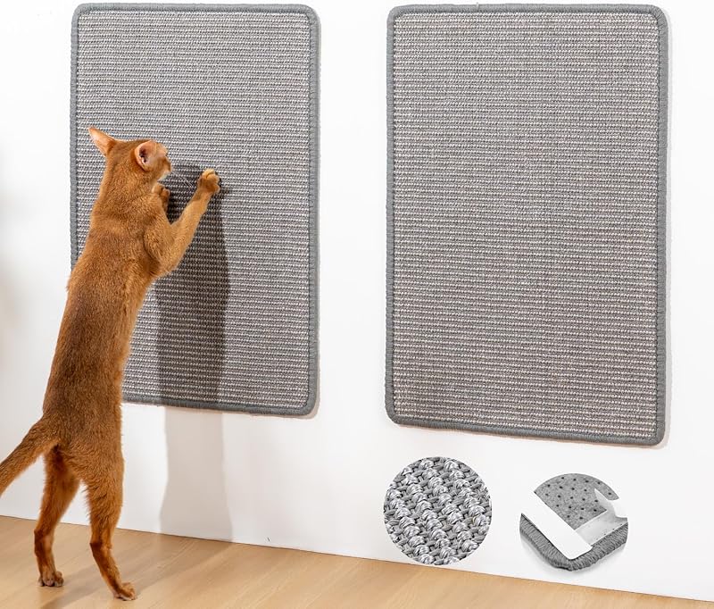 Tapete Arranhador para Gatos em Sisal Natural com Fita de Gancho e Laço Conlun Cinza Médio 40 x 60 cm Pacote com 2