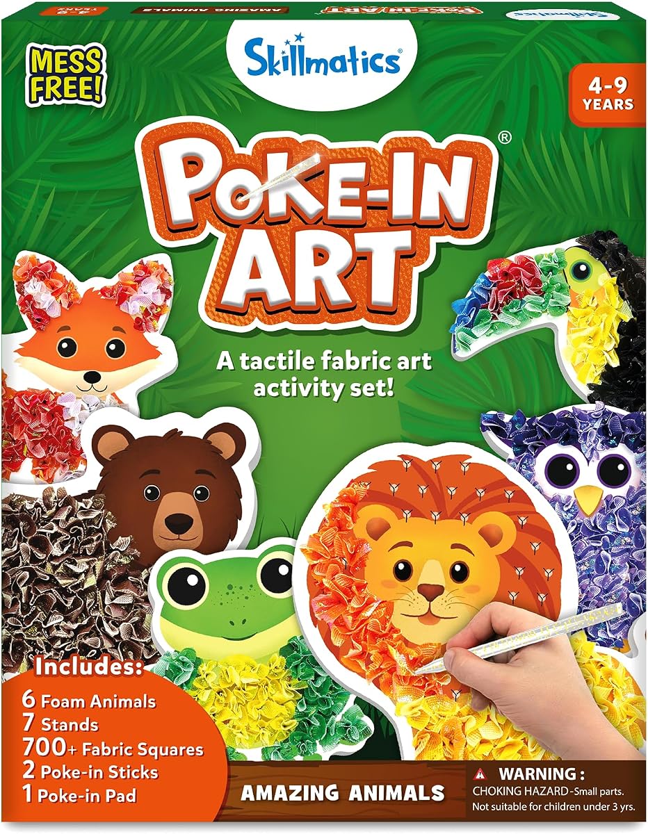 Poke-in Art – Animals, Wood Craft Kit, Gift for Boys & Girls | DIY Mess-Free Fun, Lion, Bear, Fox, Fine Motor Skills, Screen-Free, Travel Activity, Ages 4, 5, 6, 7, 8, 9