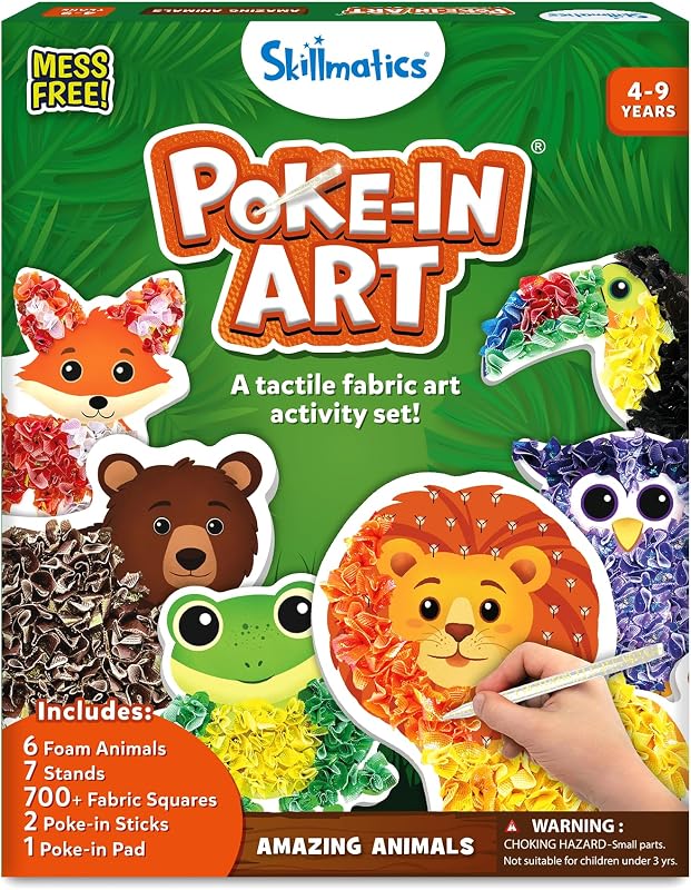 Poke-in Art – Animals, Wood Craft Kit, Gift for Boys & Girls | DIY Mess-Free Fun, Lion, Bear, Fox, Fine Motor Skills, Screen-Free, Travel Activity, Ages 4, 5, 6, 7, 8, 9
