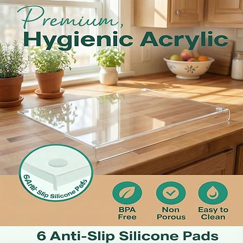Miniatura 2 de Tabla de cortar acrílica con borde de mostrador, tabla de cortar transparente para preparación de cocina, fácil transferencia de alimentos,