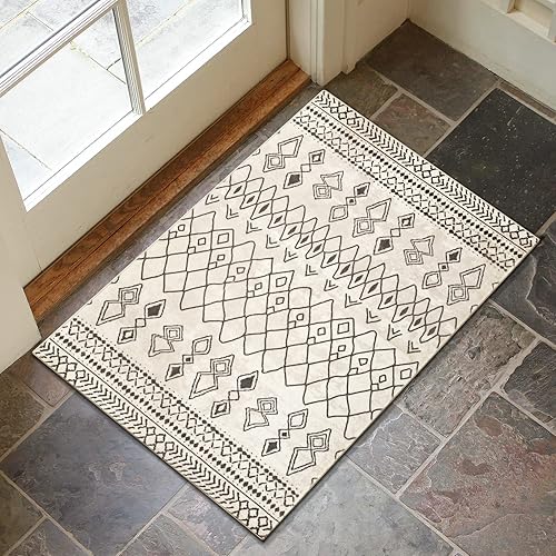 Asrug Alfombras de 2 x 3 pies para entrada, alfombra de entrada lavable de área pequeña, antideslizante, suave, bohemio, vintage, geométrica,