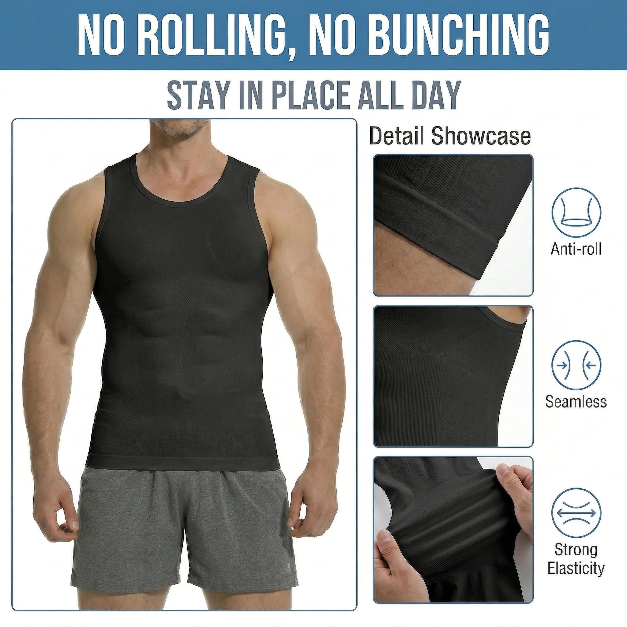 Herren Kompressionsshirt Schlankheits-Kompressions-Tanktop Gynäkomastie Herren Body Shaper Weste Bauchkontrolle Unterhemden