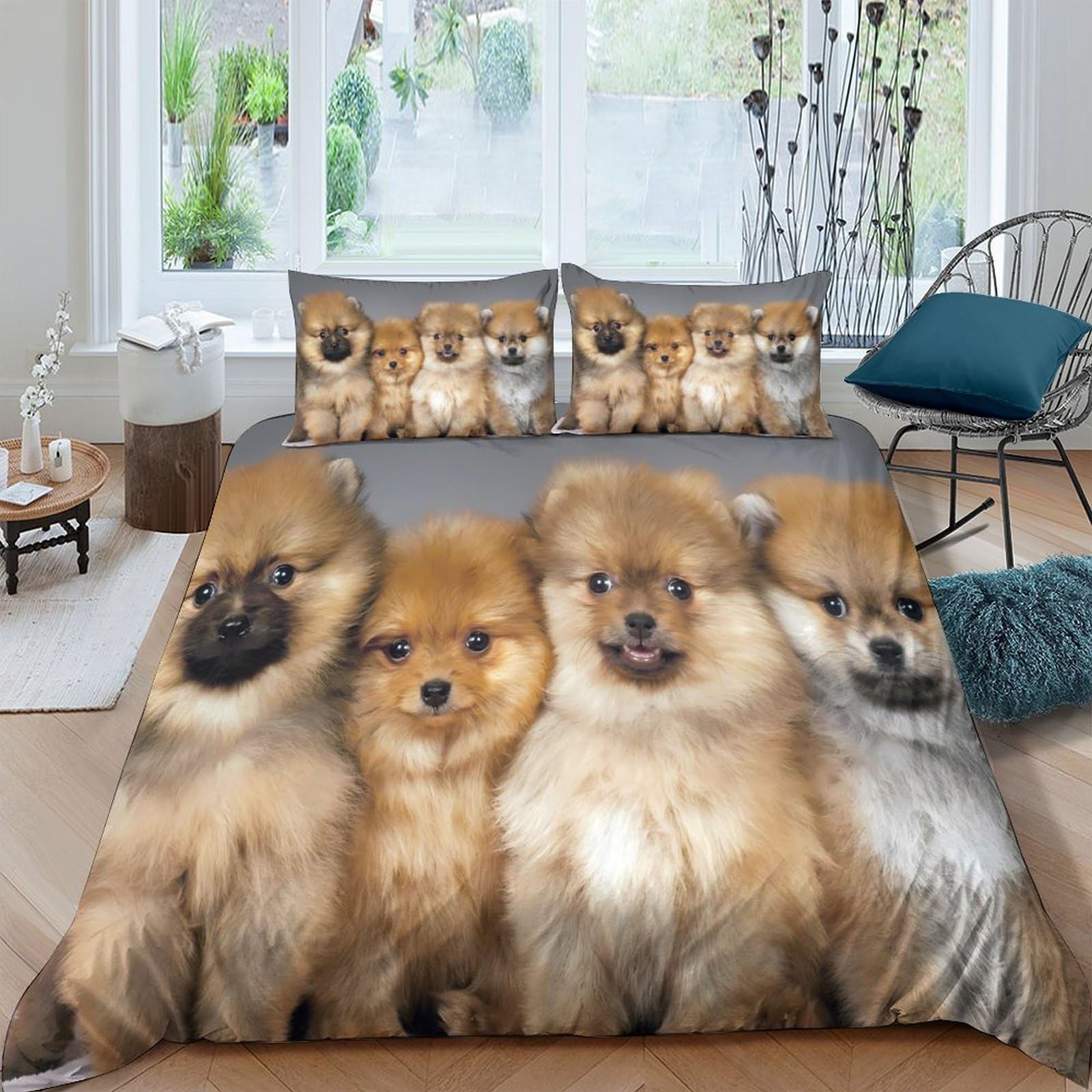 Ctjqhvkz Style-5 3D Printed Pomeranian Dog Fitted Sheet Microfiber Soft Animal Bed Cover For Bedroom Dorm Decorative Mattress Protection Single（135X200cm）