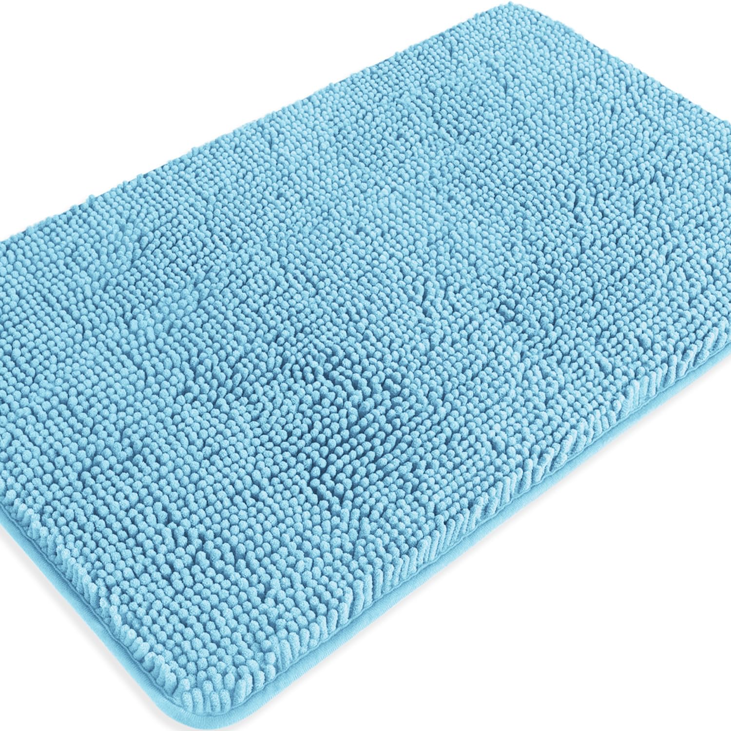 PureSwan Sky Blue Bathroom Rugs – Absorbent and Washable Bath Mat, Non-Slip, Thick Soft Chenille Bath Rugs for Bathroom Floor, Shower, Sink - 20" x 32"