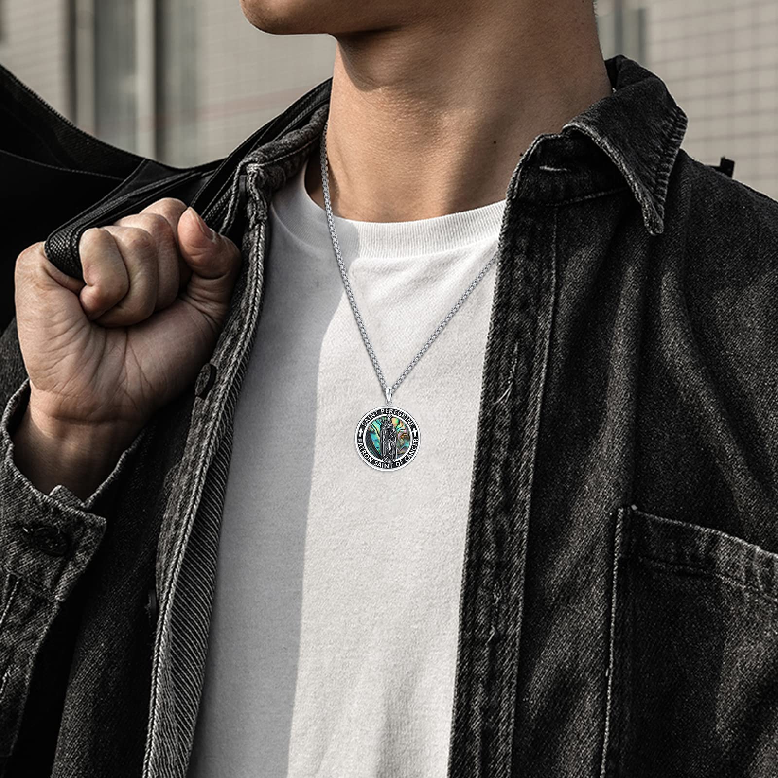 JUSTKIDSTOY 925 Sterling Silver St Michael/St Peregrine/Virgin Mary/St Francis/St Anthony/St Joseph/Baphomet Necklace for Men Women Amulet Religious Saint Medal Jewelry Gifts