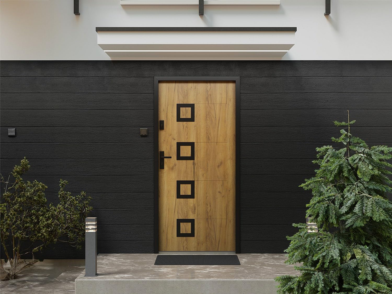 Vente-unique - Puerta de entrada de acero con inox Alt. 207 x Ancho 100 cm acabado roble - apertura derecha - TIFANA