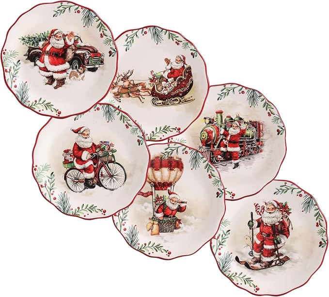 Bico Santa On The Way Ceramic Appetizer Plates, 6 inch, Set of 6, for Tapas, Salad, Appetizer, Microwave & Dishwasher Safe