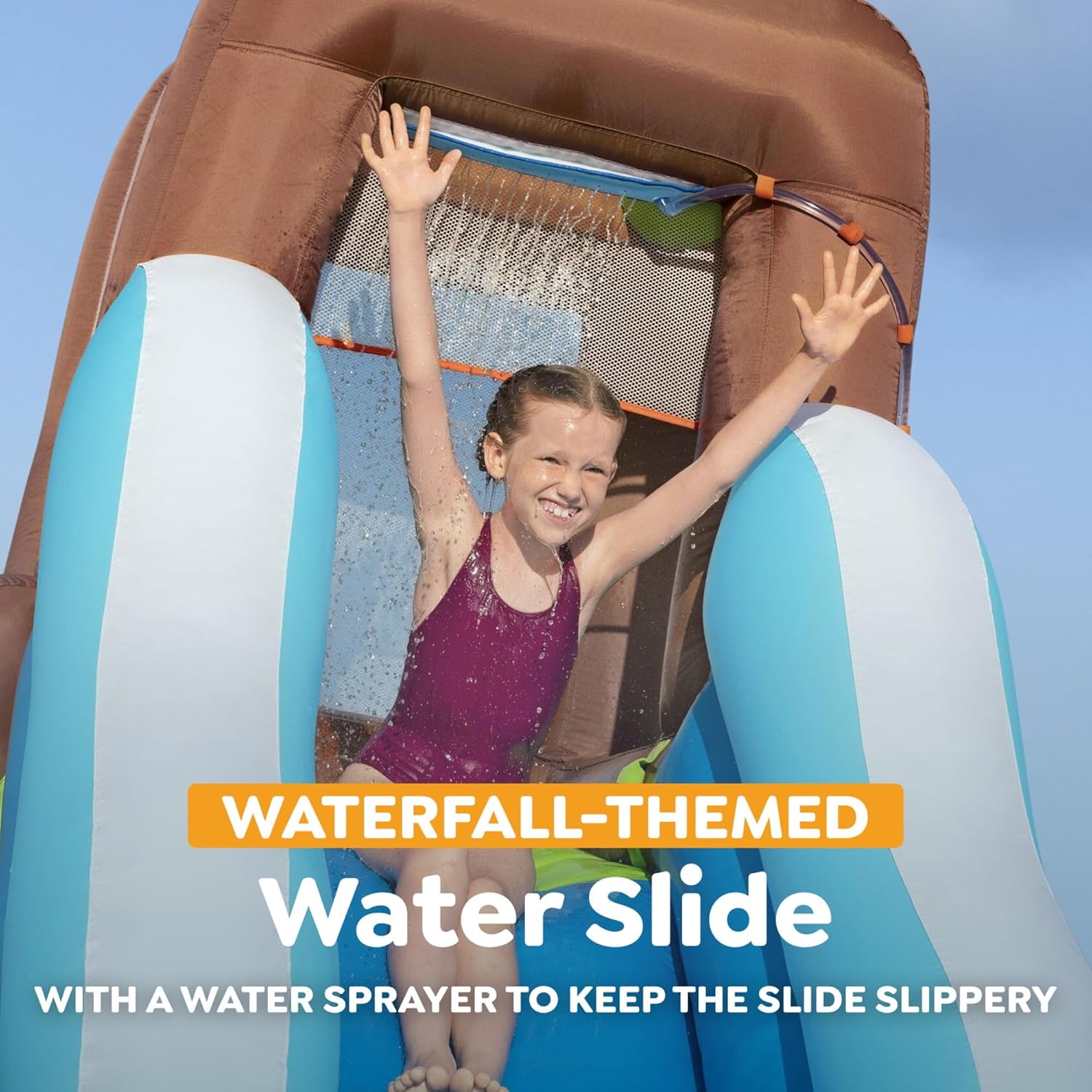 H2OGO! Inflatable Mega Water Park, Happy Camper 14'8" x 11' x 8' 2" Kids Play Center with Campfire Toys, Water Slide, Climbing Wall, & Splash Pool