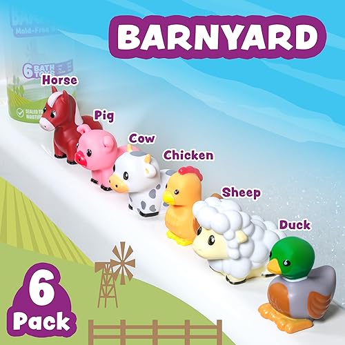 Miniatura 3 de Tub Works Barnyard - Juguetes de baño sin moho, paquete de 6 Diseño de juguetes de baño sellados y sin agujeros que mantiene la humedad fuera