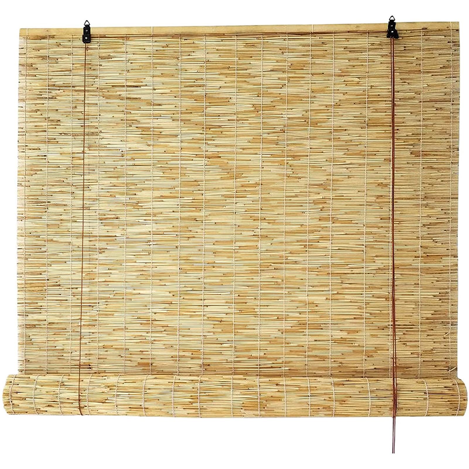 Natural Retro Schilf Vorhang, Bambusrollo Outdoor Wetterfest,Rollo Bambus Handgewebt,Sonnenschutzrollos, Bambus Raffrollo Vorhang für Balkon Blickschutz,Anpassbar,150x250cm/59x100in(WxH)
