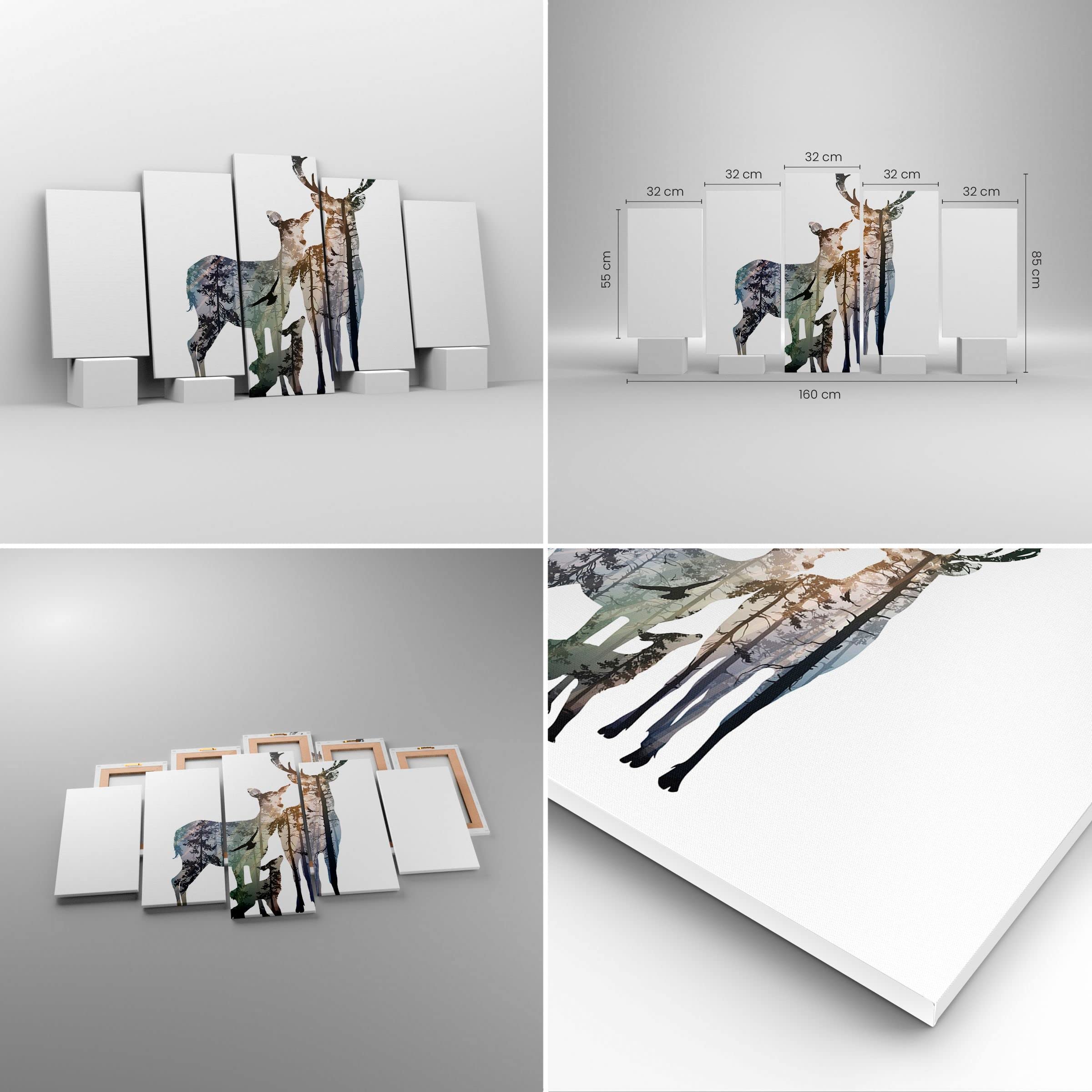 Cuadro Decorativo Sobre Lienzo 50x50 Cm - Motivo De Ciervos Familia Salvaje, Listo Para Colgar, Ideal Para Salón O Dormitorio