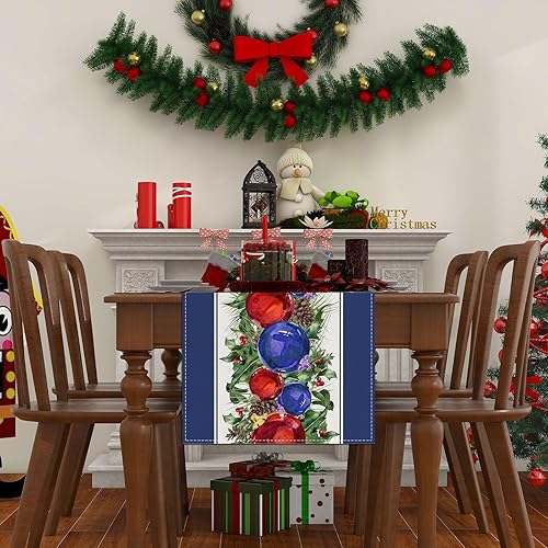Miniatura 4 de Camino de mesa de Navidad azul mantel de Navidad para invierno, Año Nuevo, decoración de Navidad azul y suministros para mesa de cocina del hogar,