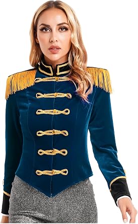Womens Circus Ringmaster Outerwear Jacket Tassel Button Jacket Lion Tamer for Stage Performance