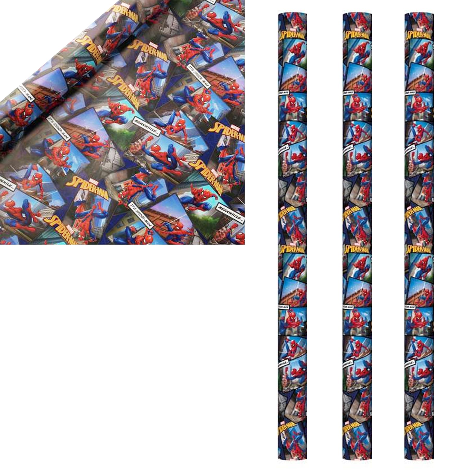 6m Birthday Wrapping Paper 3 Rolls of 2M x 70cm Gift Wrap for Boys or Girls - UK Made - Marvel Spiderman