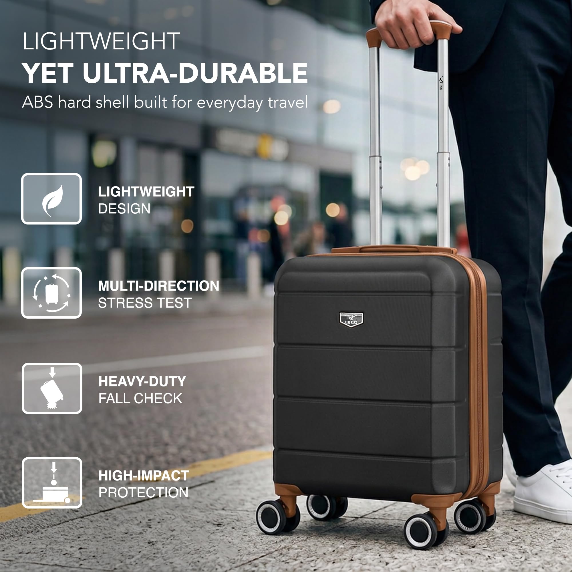 LUGG - Jetset 40cm Suitcase - 40x30x20cm- Ryanair Compatible - Underseat Size - Hard Shell ABS - Spinner & Removable Wheels - Lightweight Travel Luggage- Cream/Brown — view 144