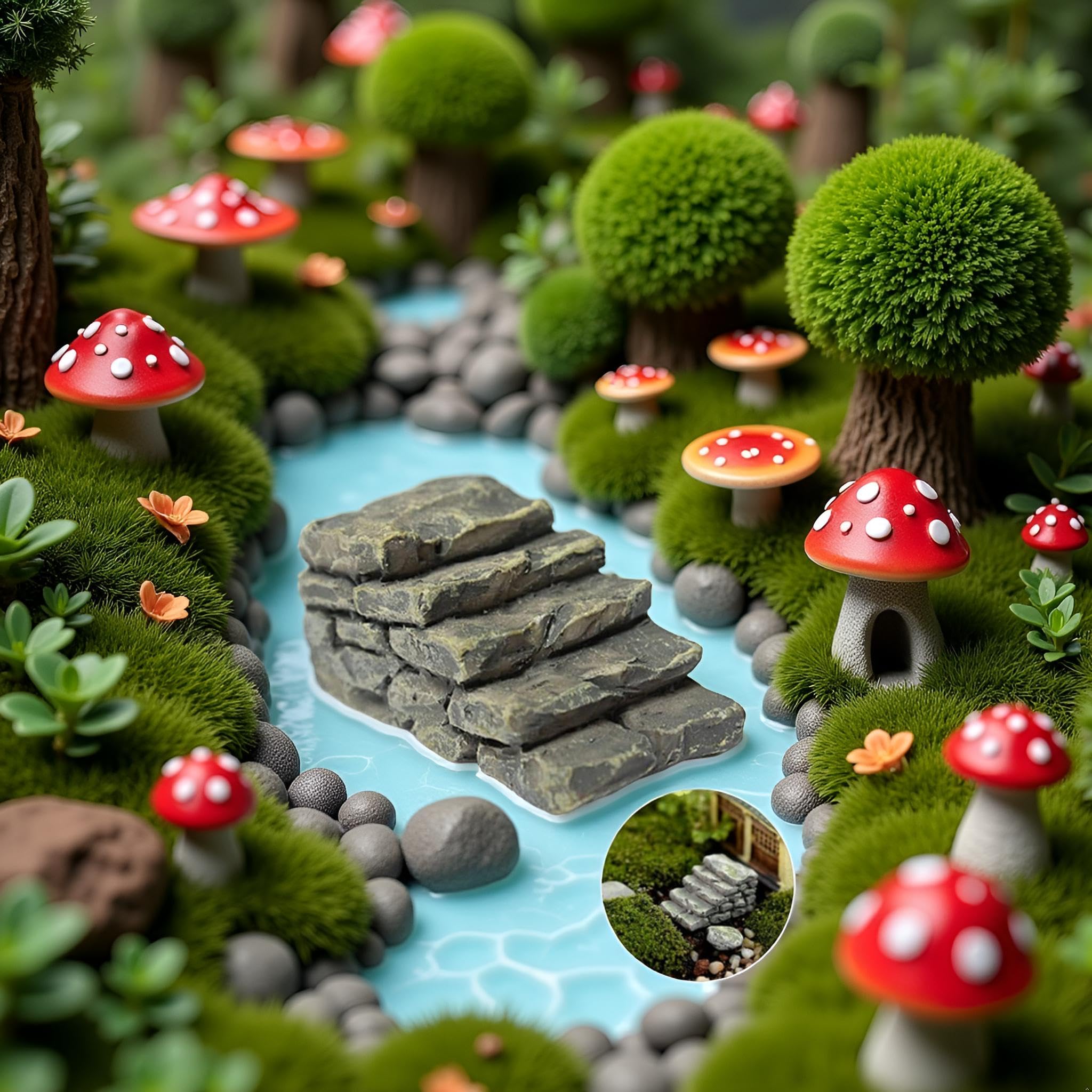 Miniatur-Brücke Aus Kunstharz – Gerade Treppe, Für Feengarten & Bonsai
