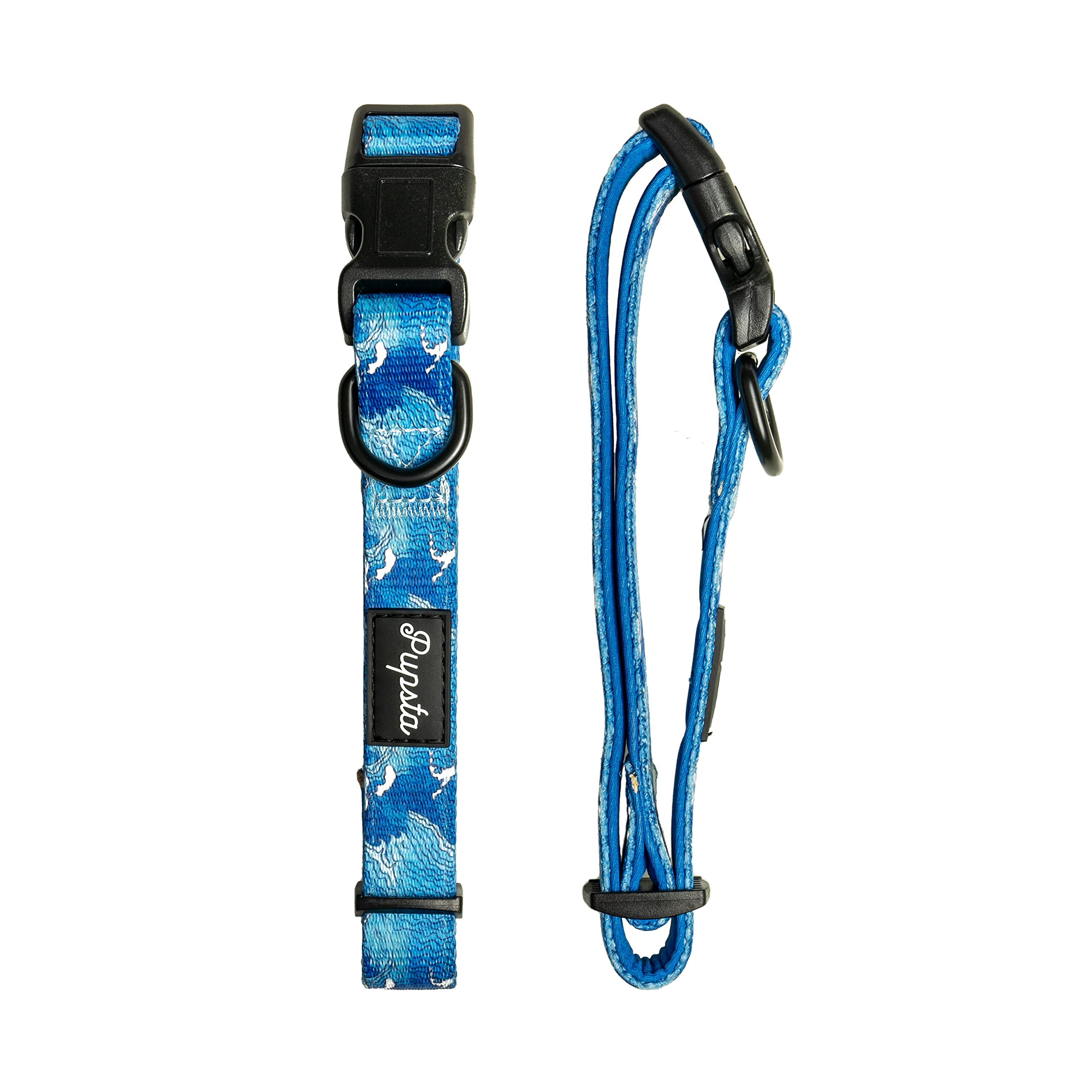 Pupsta adjustable dog collar neoprene with Blue Waves design - Image 2