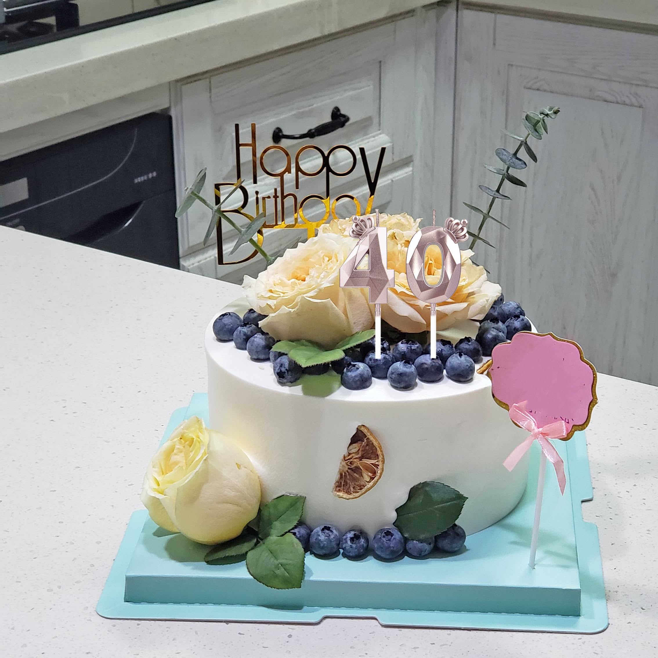 Candele Numeriche Compleanno 40 Oro Rosa Con Corona - Per Torte, Festa Donna, Anniversari - Foto 4