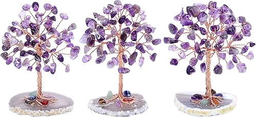Miniatura 10 de Jovivi Amatista natural + aventurina verde + ópalo curativo árbol en base de ágata, piedras curativas para árbol de dinero para Feng Shui en casa