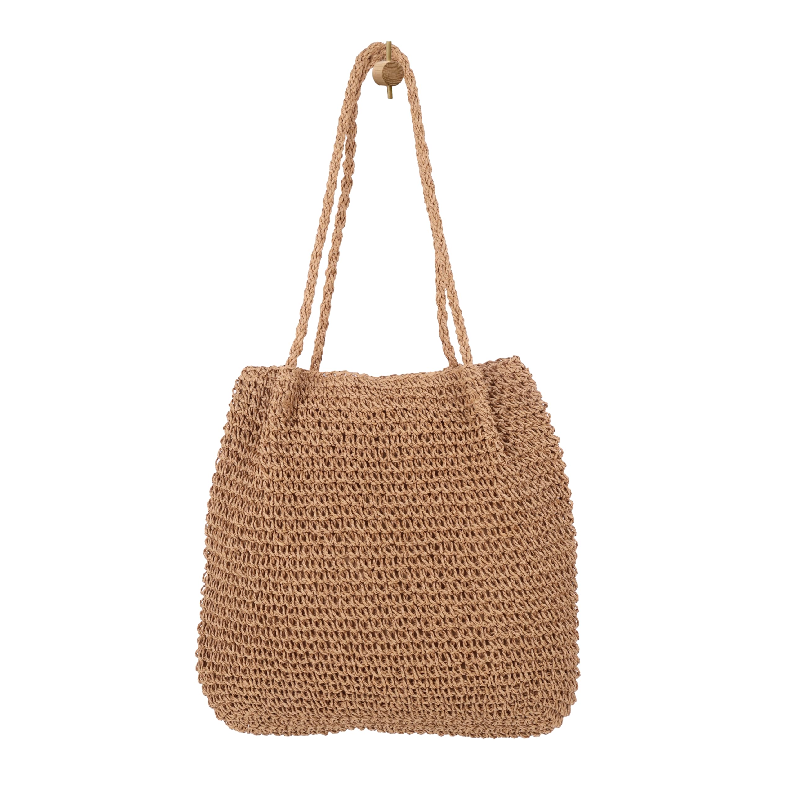 DENOVA stylish handbag, beach tote, travel friendly, ideal for shopping, outing for women and girls. (Natural Brown)
