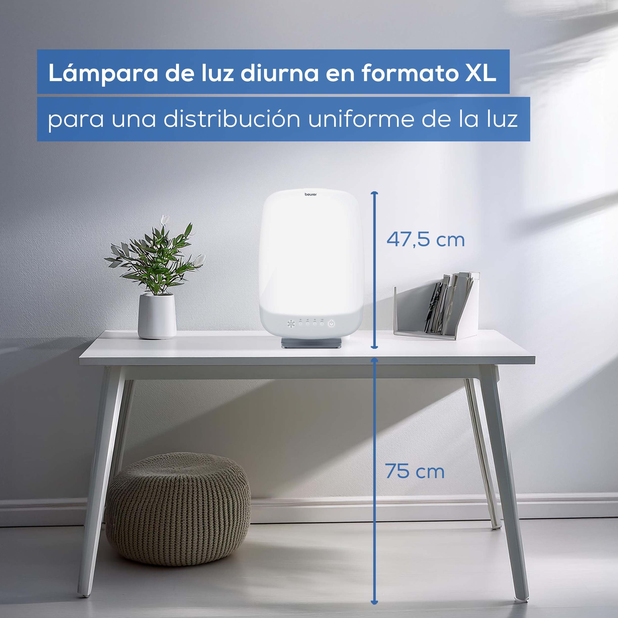 Beurer TL 95 Lámpara de luz diurna, simulación de luz diurna, 14000 lux, dispositivo médico, lámpara de luz diurna para síntomas de falta de luz, tecnología LED SunLike®, con regulador de intensidad