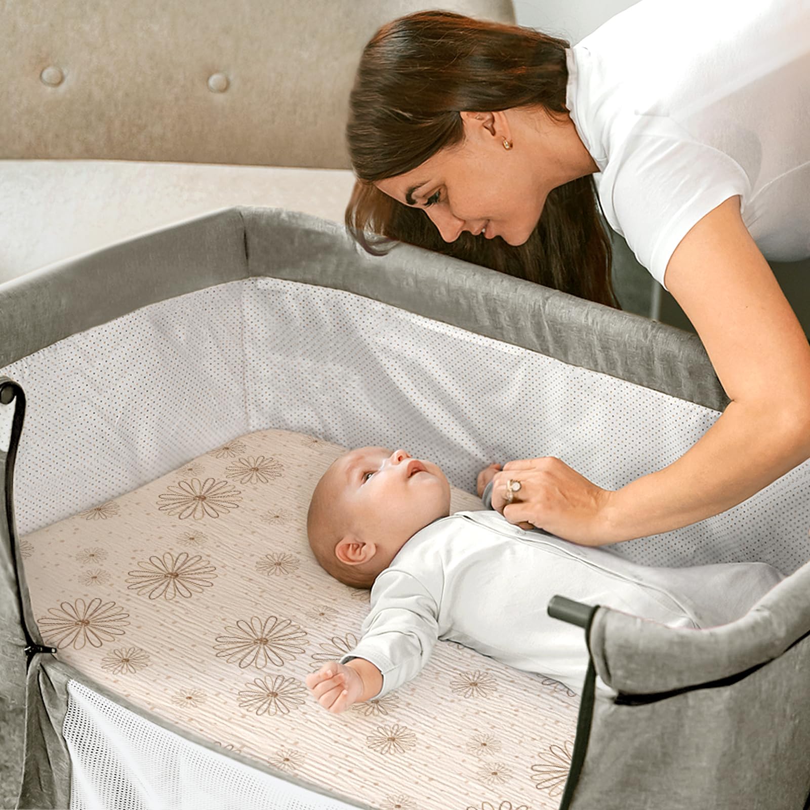 lulumoon Musselin-Bettlaken für Stubenwagen Baby – Baumwolle Nachttisch-Bettlaken Stubenwagen Spannbettlaken für Jungen und Mädchen