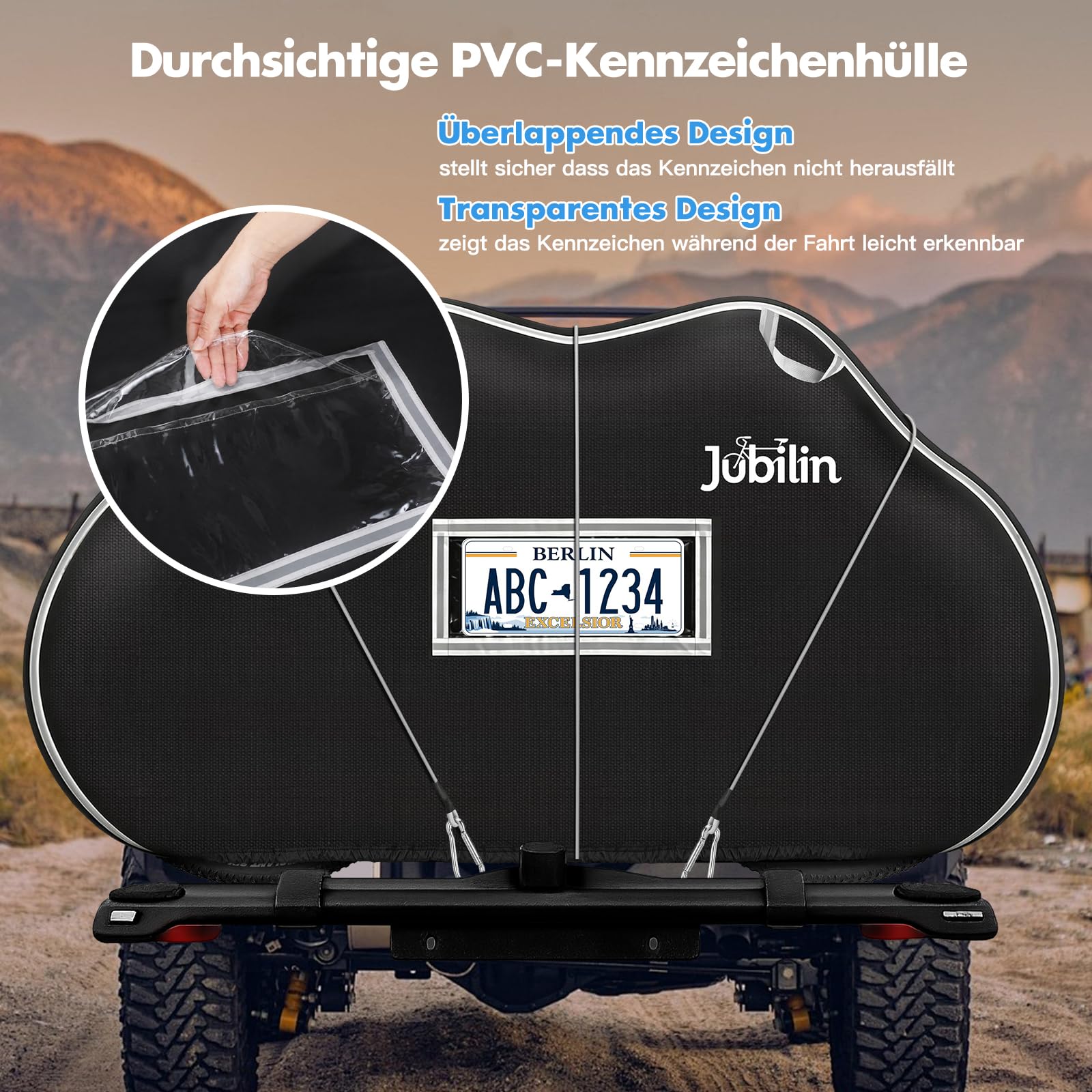 Fahrradabdeckung für 2 Fahrräder, Fahrradplane 900D Wasserdicht & Reißfest | mit 6M Elastischem Seil, Reflektierenden Streifen PVC Kennzeichentasche, Fahrradschutzhülle Heckträger für Fahrradträger
