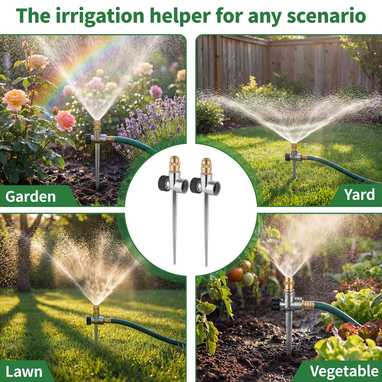 Rasensprenger für Hof, Metall, 360°-Abdeckung, Sprinkler mit Aluminium-Legierung, verstellbarer Wasserdurchfluss, Messingdüse für Hof, Garten, Gemüse, kleine/mittlere Rasenbewässerung, 2 Stück