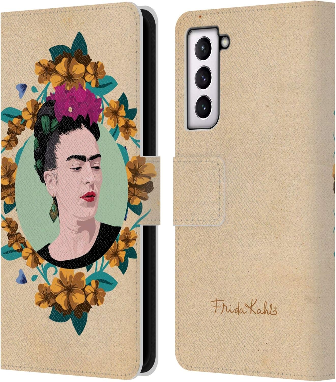 Head Case Designs Officially Licensed Frida Kahlo Purple Portrait Leather Wallet Case Compatible with Samsung Galaxy S21 5G