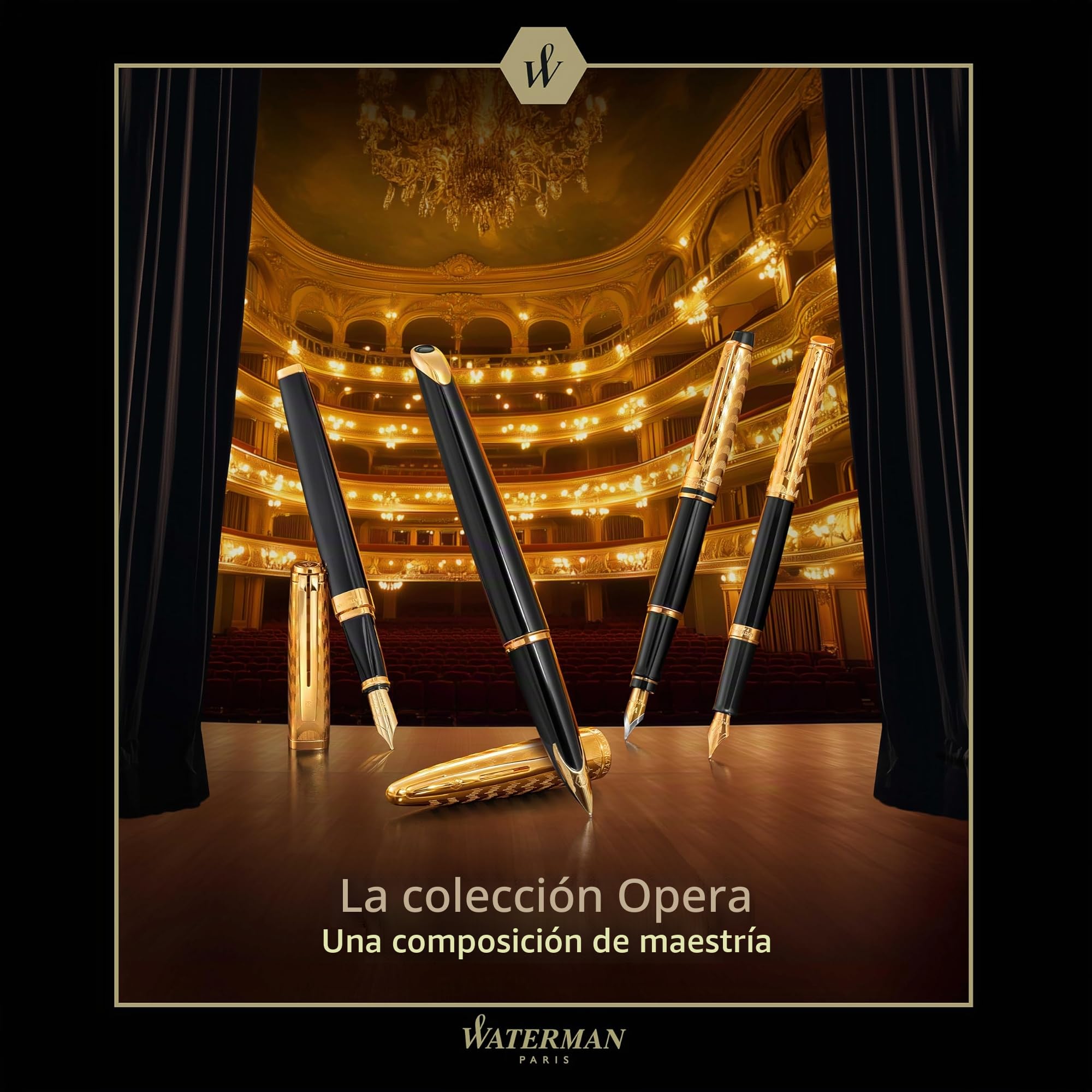 Waterman Hémisphère Bolígrafo roller | Colección Opera | Negro y dorado | Estuche de regalo