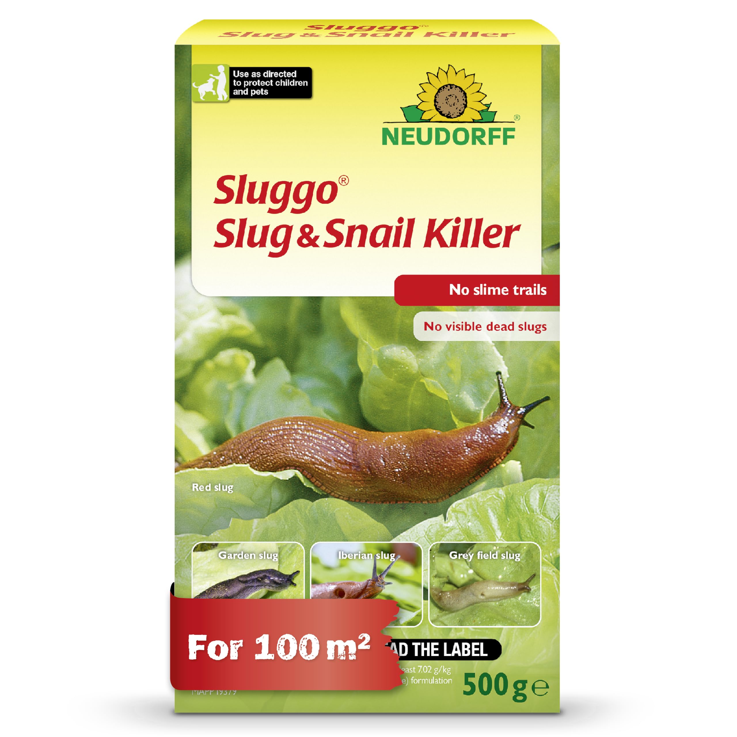 Neudorff Sluggo Slug & Snail Killer for 100 m² – Effective slug control against slugs and snails. No slime Traces and no visible dead slugs. Extremely rain resistant and pet friendly, 500 g