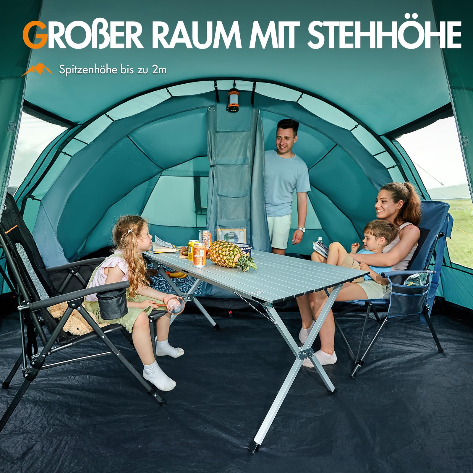 Portal Zelt 5-6 Personen Tunnelzelt Wasserdicht 3000 mm 6 Mann Luxus Campingzelt 2 Schlafkabinen mit Stehhöhe Vorzelt Bodenwanne XXL Groß Familienzelt Gruppenzelt für Camping Reise Trekking Garten
