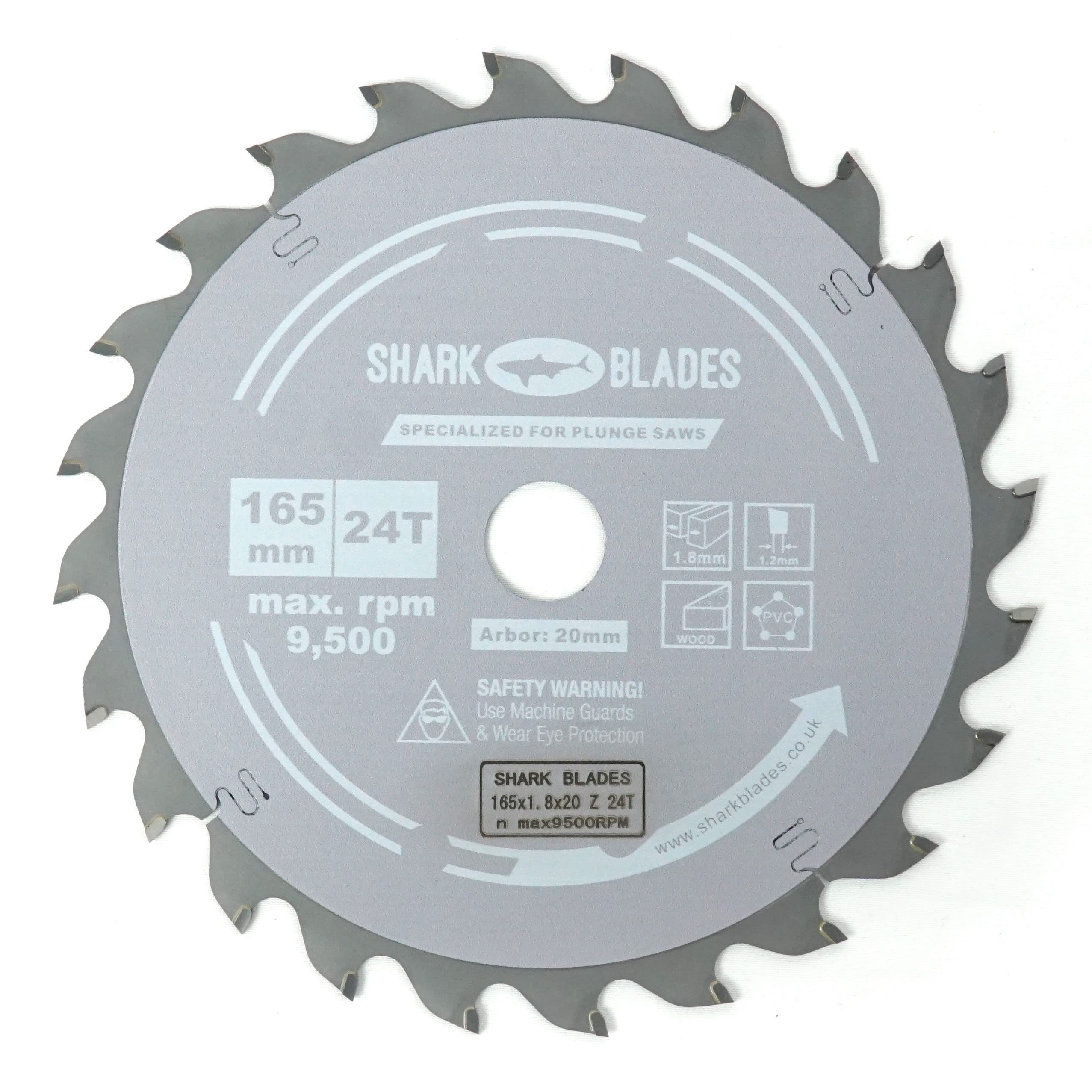 Shark Blades 165mm x 24T TCT Circular Saw Blade – 20mm Bore – Premium Wood Cutting Blade for Plunge & Circular Saws