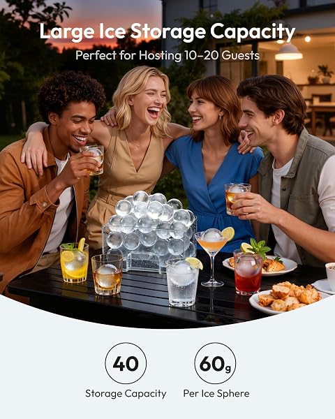 EUHOMY 2" Ice Ball Maker Countertop, 4Pcs Ready in 40Mins, 144Pcs/day, Self-Cleaning Sphere Ice Maker Machine with Crystal Clear Ice, Round Ice Cube Maker for Whiskey & Bourbon - 4