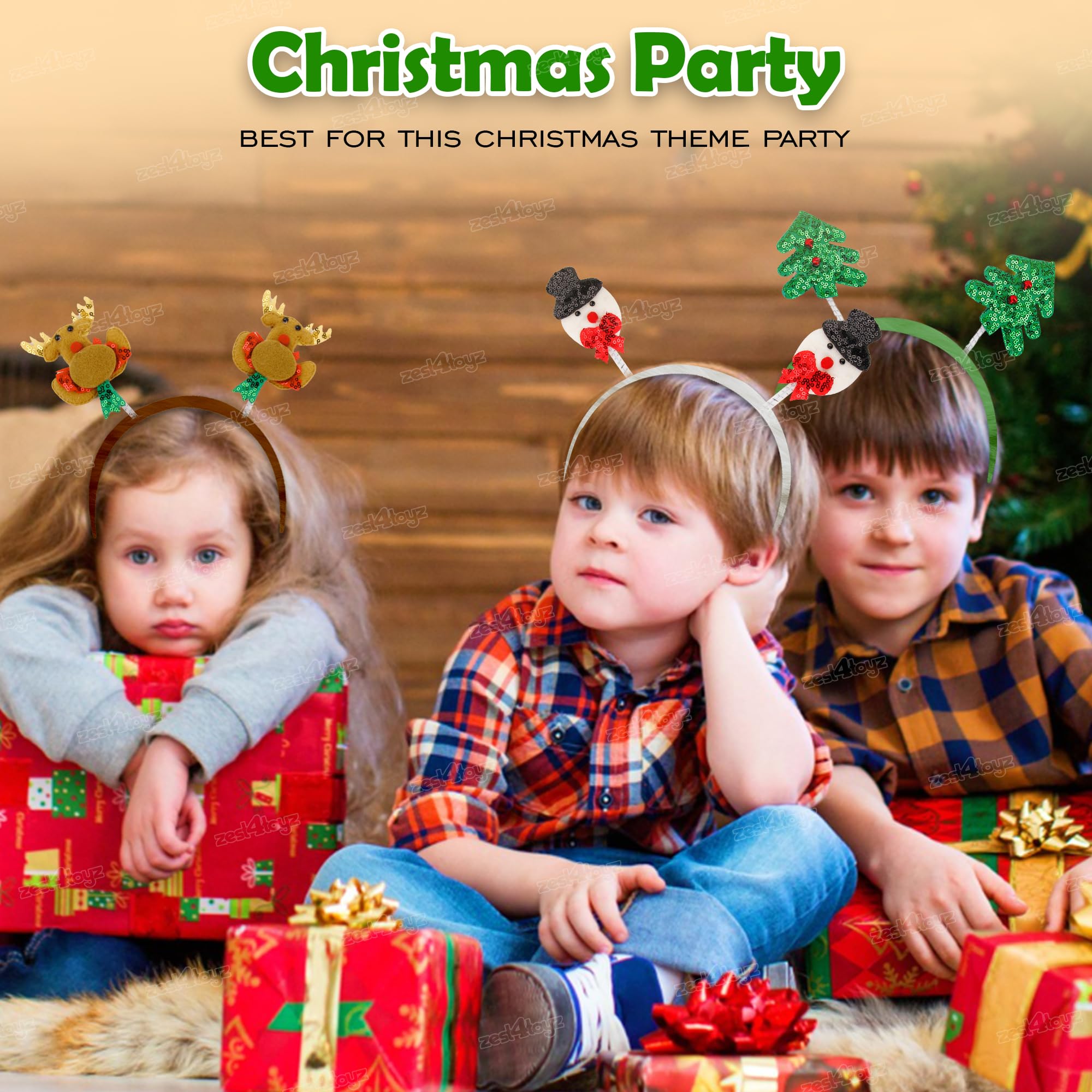 Zest 4 Toyz Christmas Headband Set with Cute Reindeer Snowman and Tree Designs β Festive Holiday Headwear for Kids & Adults (Pack of 6) - Assorted 1