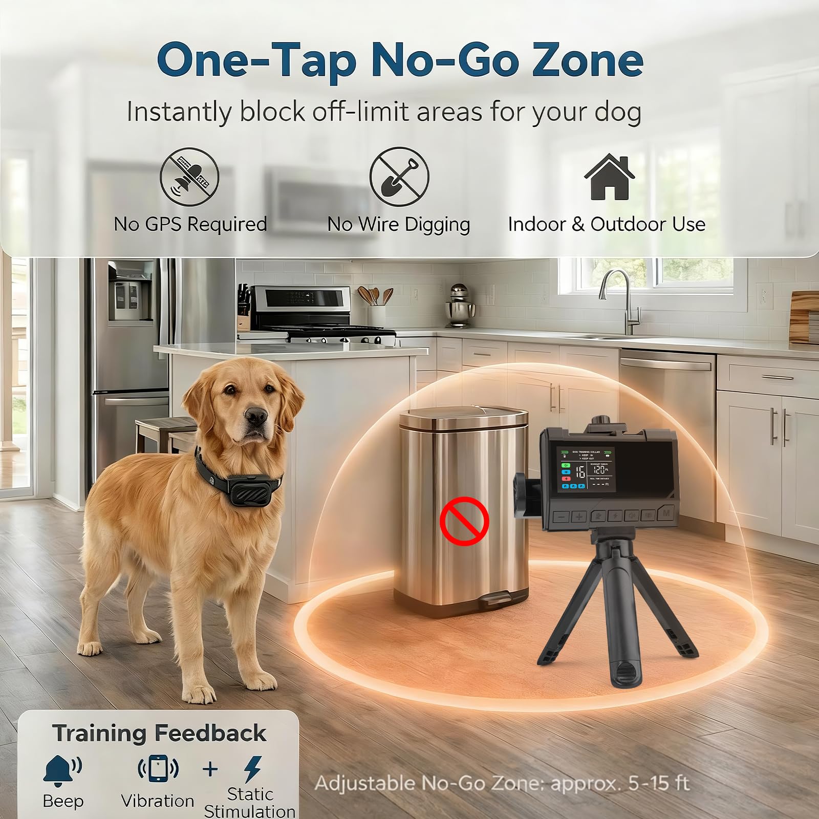 RAINLEOTI Wireless Dog Fence – Precise Signal 3-in-1 Boundary, Training & No-Go Zone System, Up to 1 Acre Circular Coverage, Waterproof Collar, Indoor & Yard Use, Fits 10–120 lb Dogs - image 5