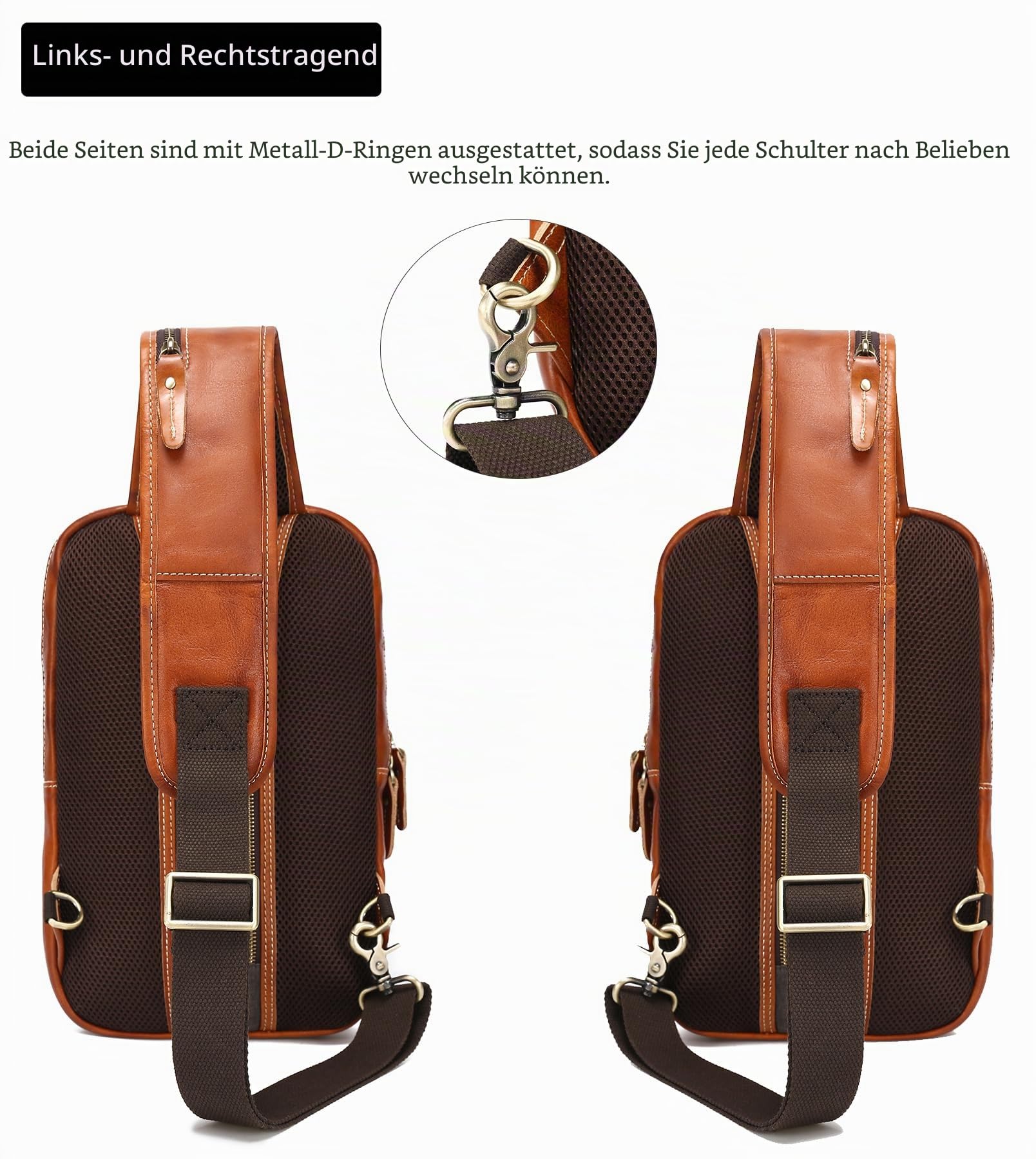 LANNSYNE Vintage Vollnarbenleder Sling Bag Crossbody Chest Daypack, gelb, Leather Sling Bag Fits 10.5" iPad, Leder-Tragetasche für 26,7 cm (10,5 Zoll) iPad
