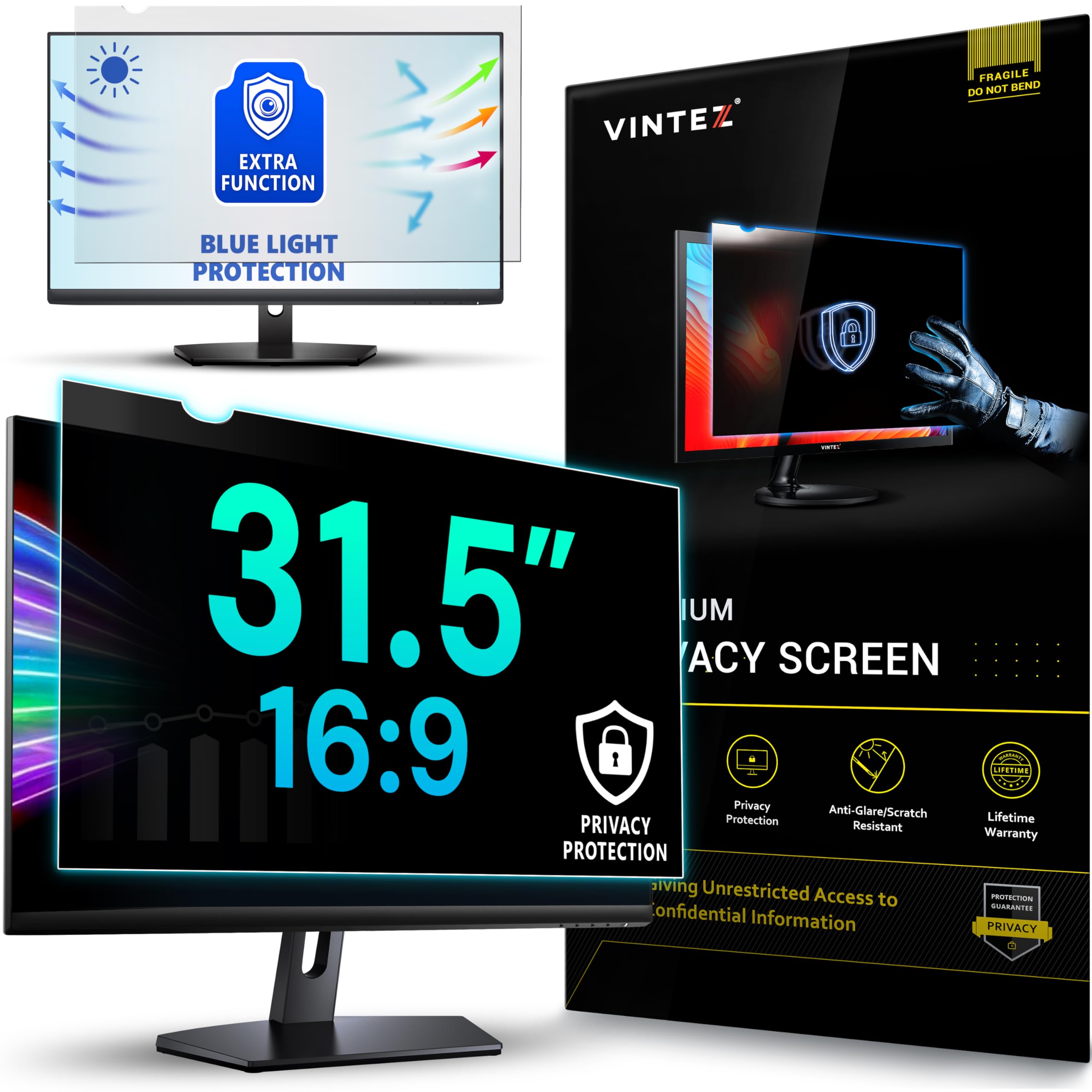 VINTEZ Schermo privacy da 31,5 pollici 16:0.9 per monitor e laptop - Pellicola protettiva antiriflesso per la luce blu Filtro per gli occhi - Schermo del computer Privacy Shield [1 confezione]