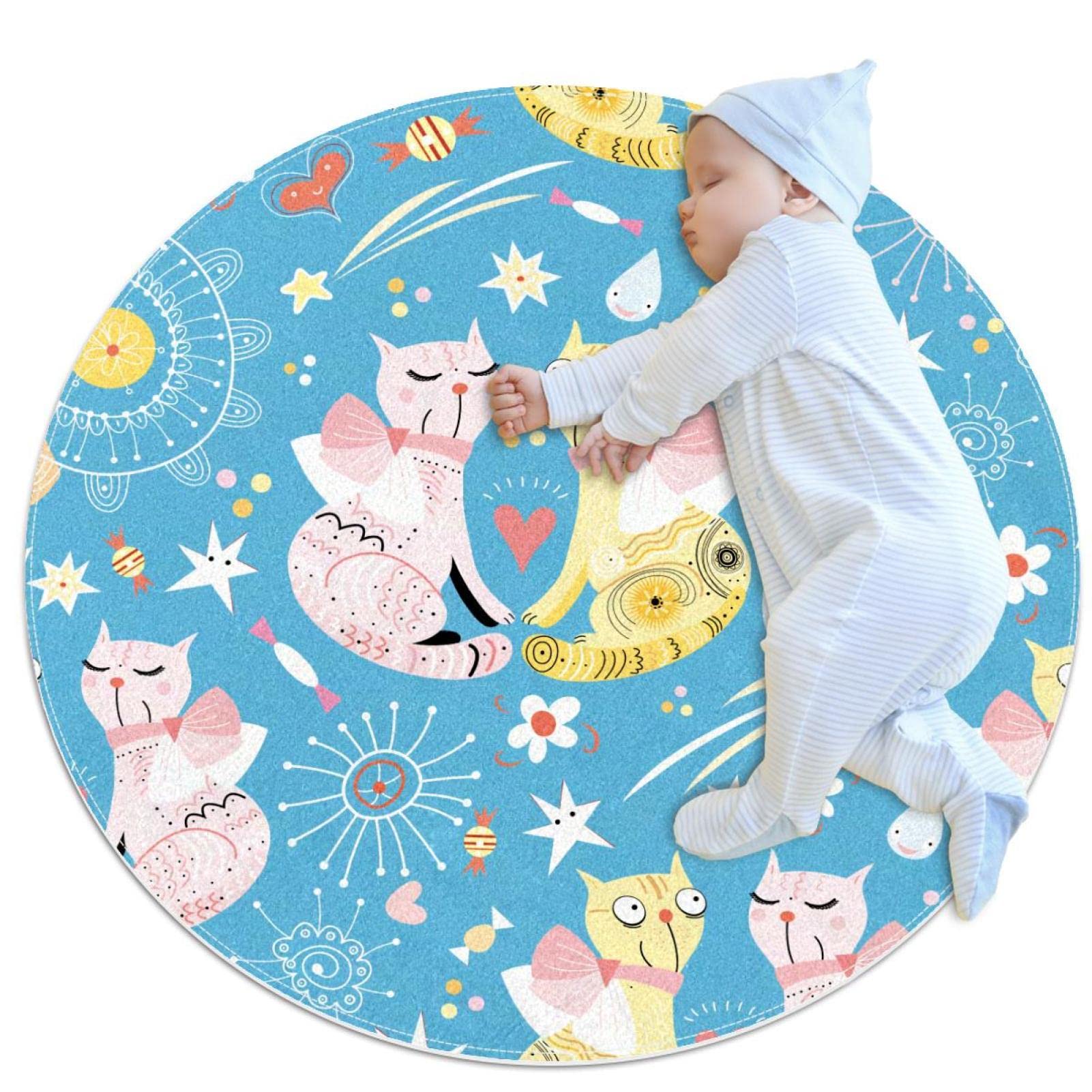 Tapis rond chats mignons 100x100 cm pour chambre et salon