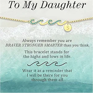 Dainty Gold Bracelet with Initials, Gifts for Women Initial Bracelets for Women Mom Gift Teen Gifts Trendy Stuff Wave Bracelet Grandma Graduation Gifts for Her 2025 Daughter Friend Letter A-Z Birthday Christmas Jewelry