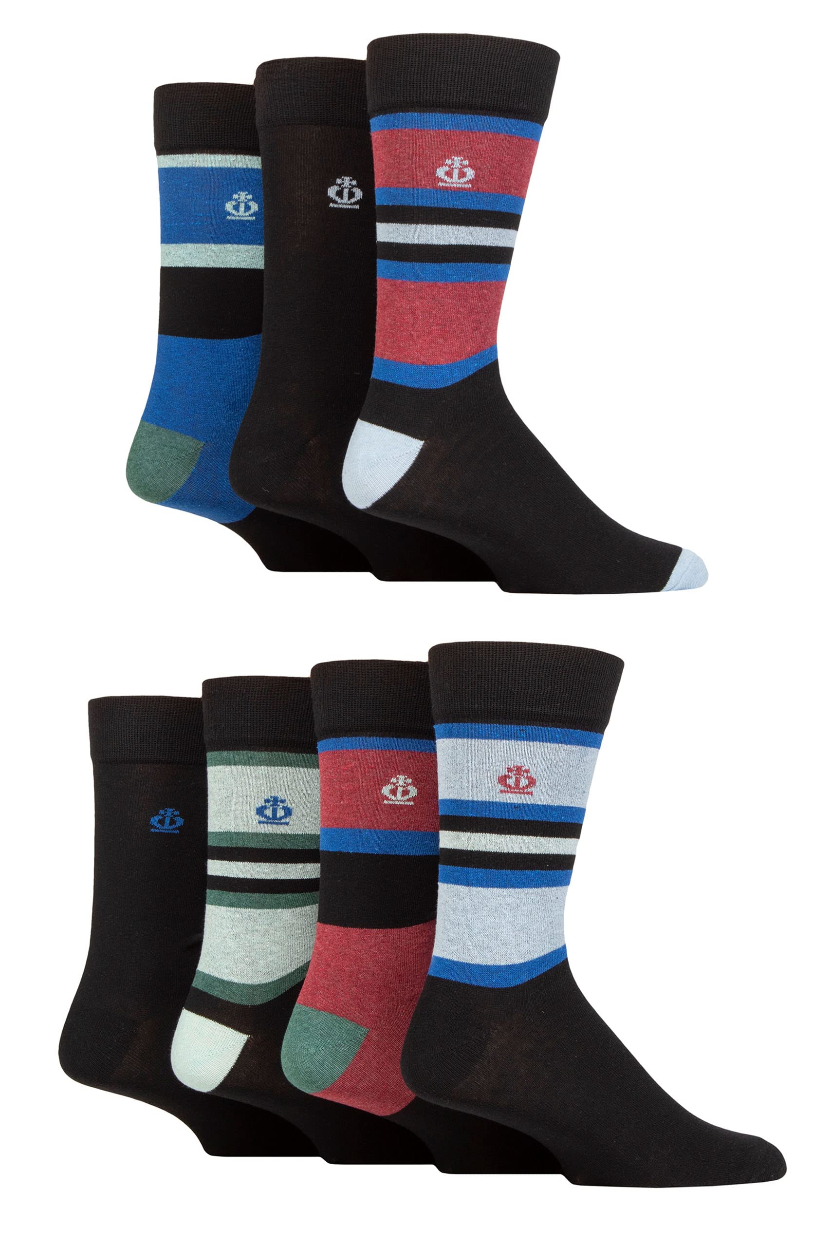 Jeff Banks Men's Block Stripe Black Recycled Cotton Patterned Socks Pack Of 7 7-11